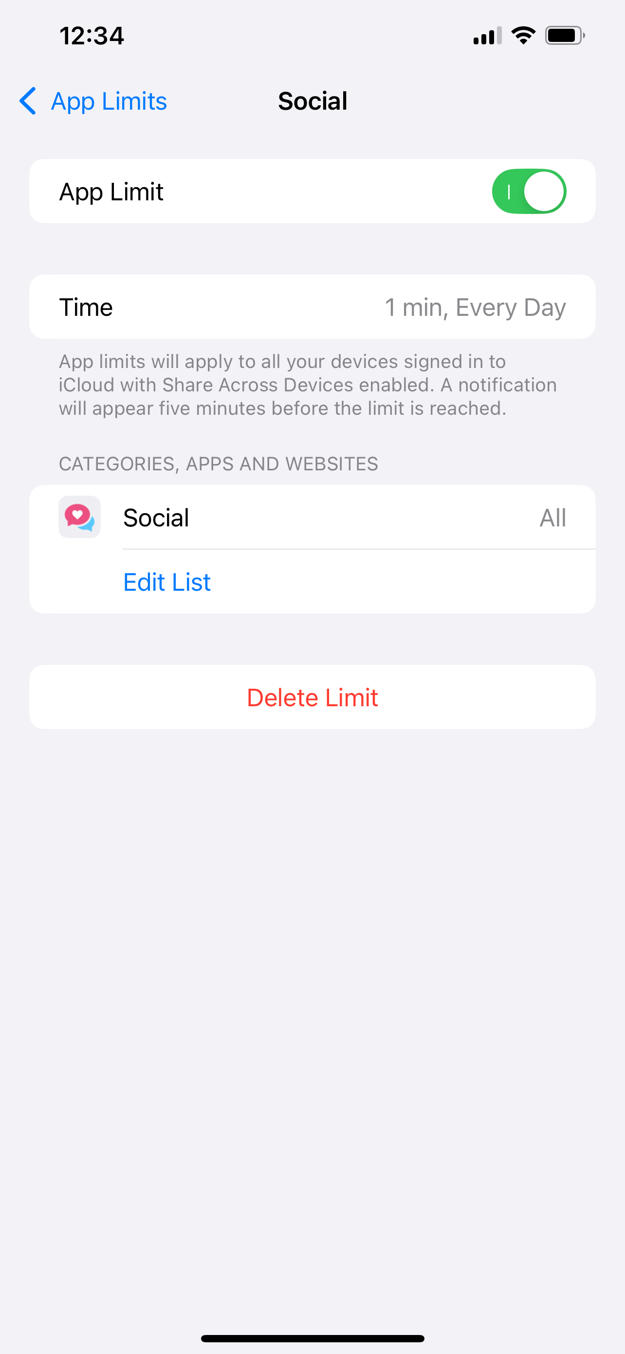 App limits setup